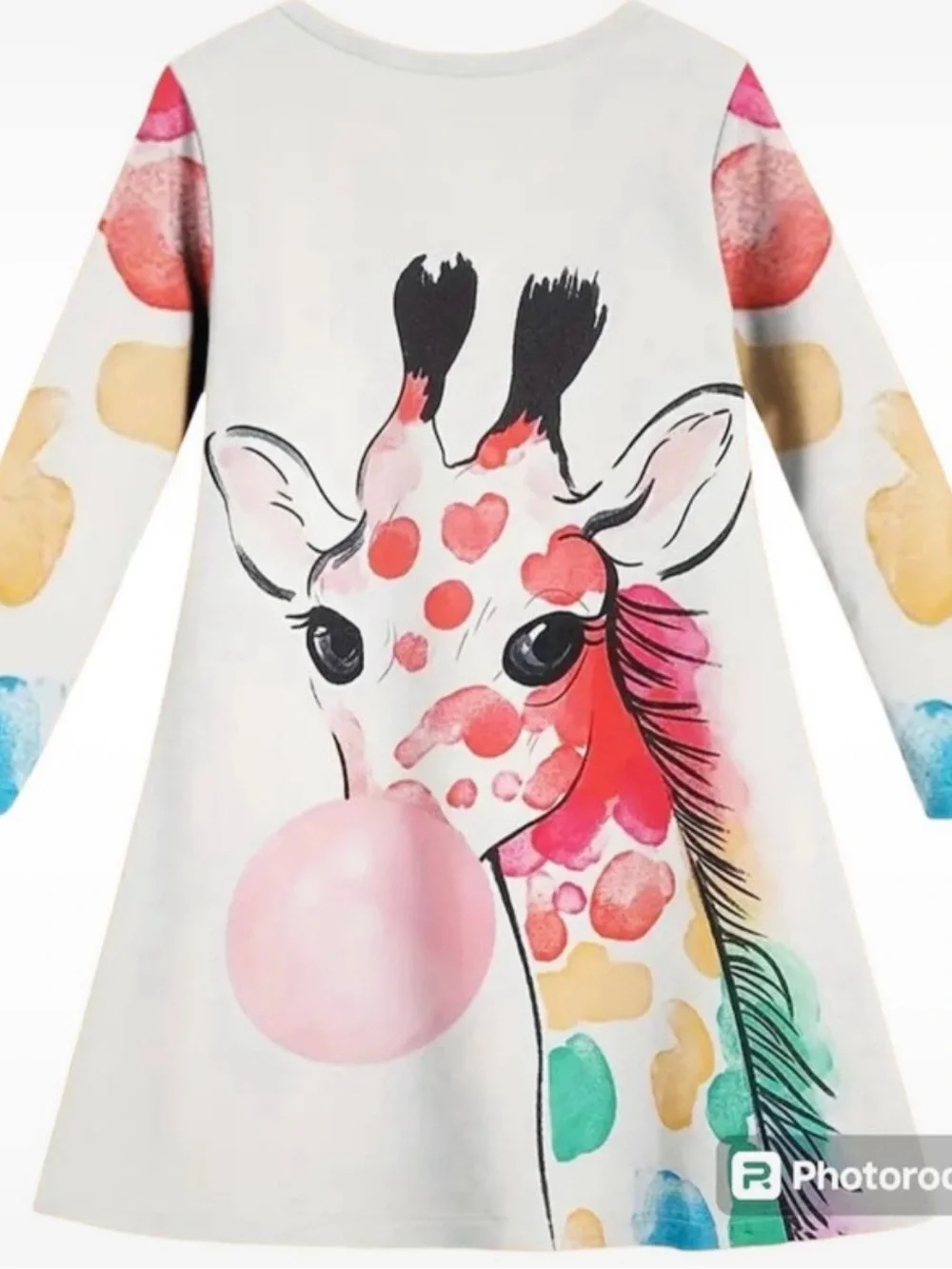 New Boutique Girls Tunic Long Sleeve Dress With Giraffe Blowing Bubblegum 4-5Y